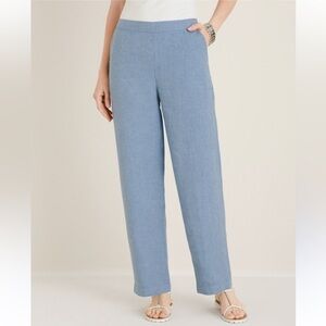NEW Chico’s Blue Linen Straight-Leg Pull On Pants Size L